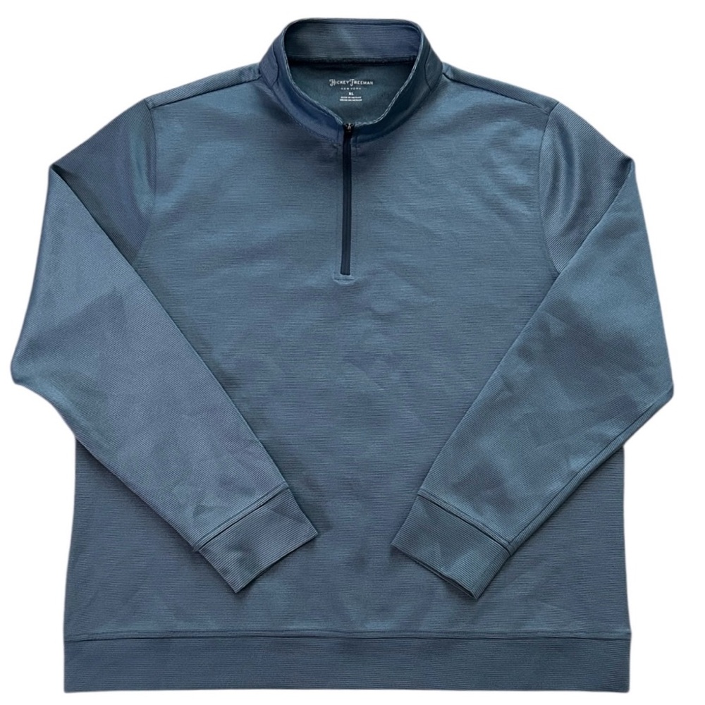 Hickey Freeman New York XL Blue Quarter Zip Pullover Stretch Performance Sweater